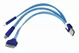 USB 3 в 1 кабель Lightning/30pin/micro USB/PVC/flat/blue/0,15m/REXANT 18-4255 Noname