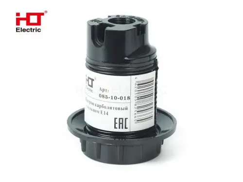Патрон карболитовый с кольцом, Е14, черный (50 шт), стикер на изделии HLT ELECTRIC 085-10-018 - Ros-Electric