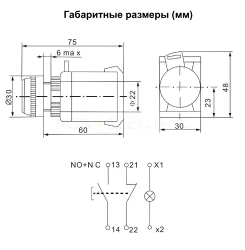 Кнопка ABLFS-22 с подсветкой NO+NC 230В IP40 красный HLT ELECTRIC 085-07-023 - Ros-Electric