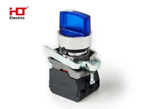 Переключатель XB4-BК2661 на 2 положения синий с подсветкой с фиксацией 1NO, 220V AC/DC, IP65 HLT ELECTRIC 085-14-237 - Ros-Electric