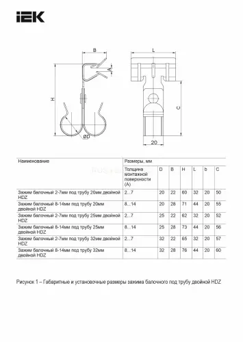 Зажим балочный 8-14мм под трубу 32мм двойной HDZ IEK CME40-BZTD-032-HDZ - Ros-Electric