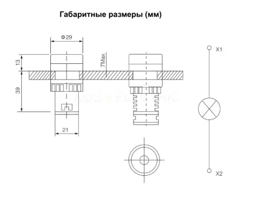 Лампа AD16-22DS(LED)матрица d22мм зеленый 12В IP40 HLT ELECTRIC 085-06-15 - Ros-Electric