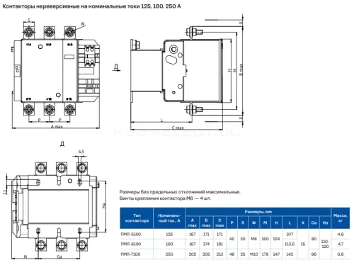 Контактор ПМЛ-6500-160А-110AC-УХЛ4-Б НО+НЗ КЭАЗ 252745 - Ros-Electric