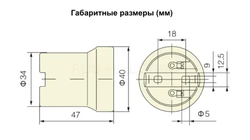 Патрон керамический E27 HLT ELECTRIC 085-04-002 - Ros-Electric