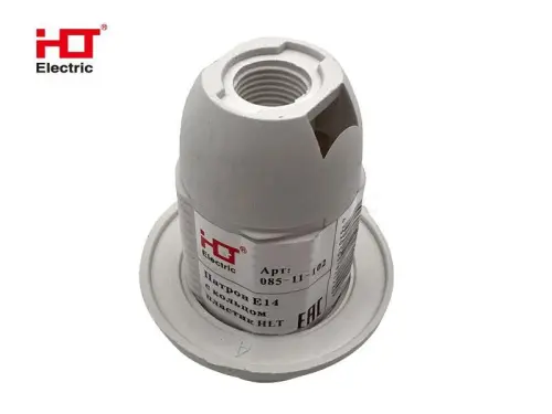 Патрон Е14 с кольцом пластик белый HLT ELECTRIC 085-11-102 - Ros-Electric