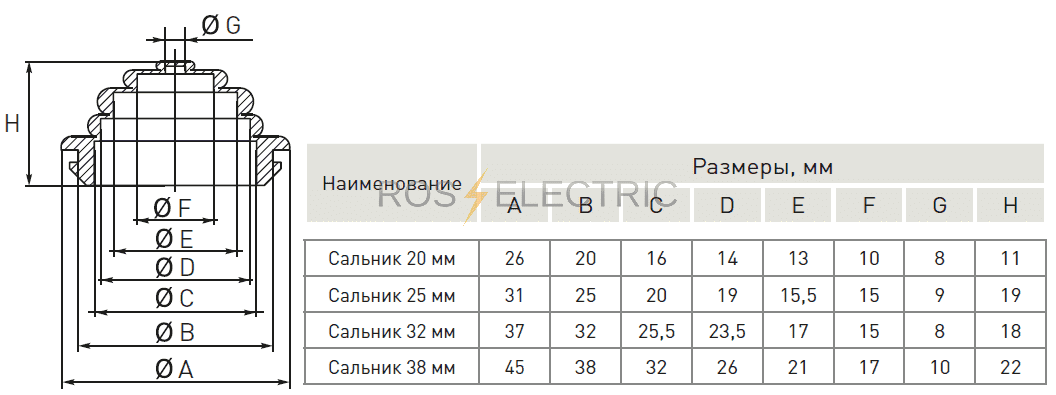 Размер под сальник