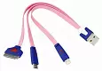 USB 3 в 1 кабель Lightning/30pin/micro USB/PVC/flat/pink/0,15m/REXANT 18-4251 Noname